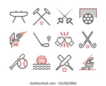 Kinds of Sports line icons set. Sports players. Vector signs for web graphics