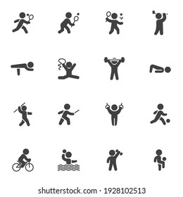 Kinds Of Sports Vector Icons Set, Modern Solid Symbol Collection, Filled Style Pictogram Pack. Signs, Logo Illustration. Set Includes Icons As Athletics, Cycling, Fencing, Figure, Gymnastics, Tennis