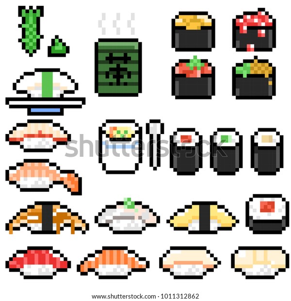 Kinds Sushi Pixel Art Collection Food And Drink Stock Image