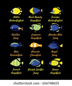 kinds of tropical fish with the name vector