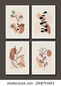 Kinds of  vector leaves with brown background for minimalist wall decoration