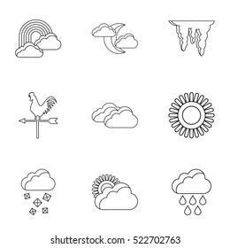 Kinds of weather icons set. Outline illustration of 9 kinds of weather vector icons for web