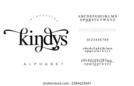 Kindys typography beauty fashion elegant minimalist serif italic fonts decorative wedding vintage retro logos. Minimal luxury font alphabet logo. Vector illustration