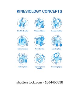 Kinesiology concept turquoise icons set. Aerobics exercise. Sports workout. Human body movement. Health care idea thin line RGB color illustrations. Vector isolated outline drawings. Editable stroke