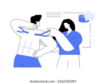 Kinesiology taping abstract concept vector illustration. Kinesiology method, kinesio taping, physiotherapy treatment, bandage application, muscular pain release abstract metaphor.