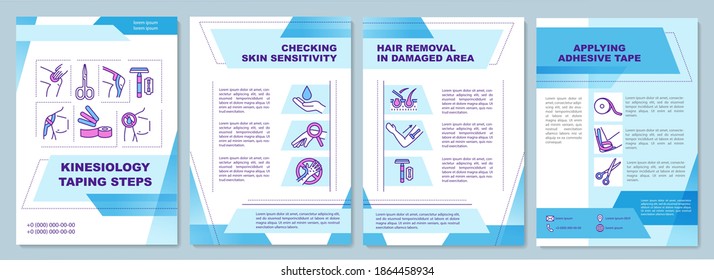 Kinesiology taping brochure template. Skin sensitivity. Hair removal. Flyer, booklet, leaflet print, cover design with linear icons. Vector layouts for magazines, annual reports, advertising posters