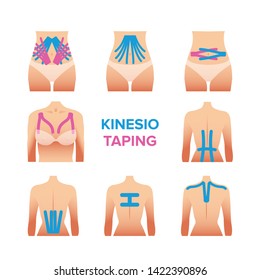 Kinesiology taping vector illustrations for your design