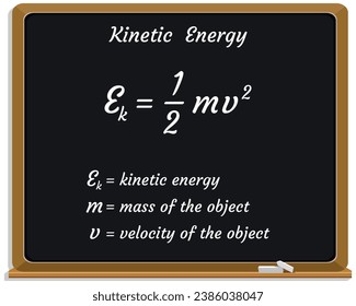 Kinetic Energy Formula on a black chalkboard. School. Vector illustration.