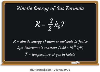 Kinetic Energy of Gas Formula on a black chalkboard. Education. Science. Formula. Vector illustration.