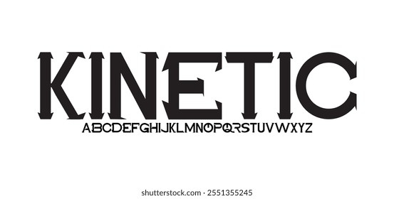 Kinetic,  font. Fast sport, futuristic, technology, future alphabet. Letters and numbers for military, industrial, electric car racing logo design. Modern minimalistic vector typeface
