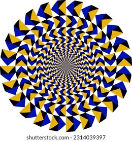 Kinetic visual effect with blue, golden, white, and black triangles forming a captivating circular pattern. Ideal for motion background designs.