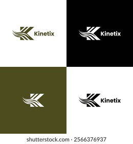 "Kinetix - A Dynamic and Modern Logo Design Featuring an Abstract Winged 'K' Symbol, Perfect for Innovative Branding, Motion-Driven Businesses, and Corporate Identities"

