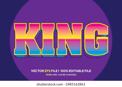 king 3d text effect design strong font colorful design