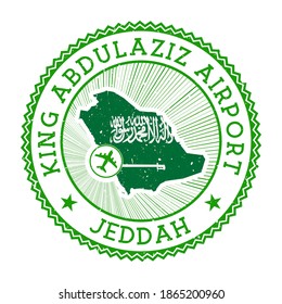 King Abdulaziz Airport Jeddah stamp. Airport logo vector illustration. Jeddah aeroport with country flag.