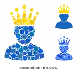 King admin composition of small circles in various sizes and color tinges, based on king admin icon. Vector small circles are combined into blue composition.