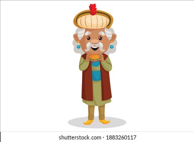 King Akbar is eating burger. Vector graphic illustration. Individually on a white background.