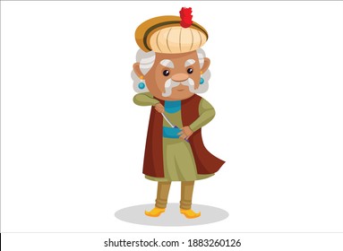 King Akbar is with a sword. Vector graphic illustration. Individually on a white background.
