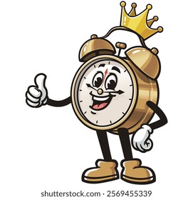 King of Alarm Clock,      Cartoon Character Mascot Illustration Vector Clip-art Hand-drawn Logo Design