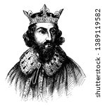 King Alfred the Great, 849-899, he was the king of Wessex from 871 to 899, vintage line drawing or engraving illustration