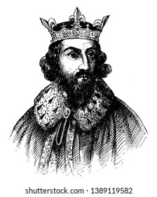 King Alfred the Great, 849-899, he was the king of Wessex from 871 to 899, vintage line drawing or engraving illustration