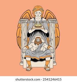 king and angel with chair