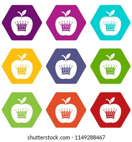 King apple icons 9 set coloful isolated on white for web