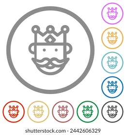 King avatar outline flat color icons in round outlines on white background