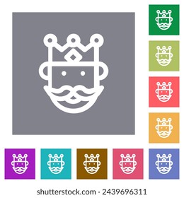 King avatar outline flat icons on simple color square backgrounds