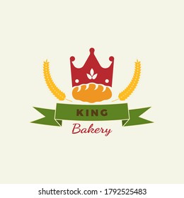 King Bakery Logo Design Vector Illustration. Bread, with crown and wheat symbol