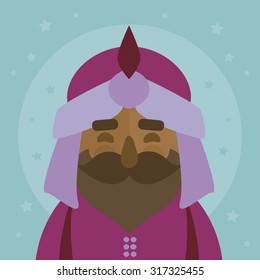 king Balthazar. face vectorized on a starry sky. magi