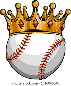 King of baseball concept, a baseball ball wearing a gold crown vector