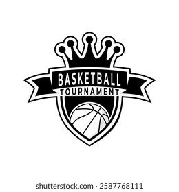King Basketball logo. Vintage Basketball with shield and crown logo design vector template