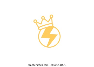 King battery logo design concept with crown and lightning bolt symbol in a circle