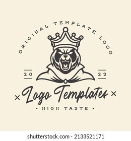 King Bear Logo Template. Vector