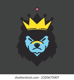 Diseño del logo de la mascota King Bear. plantilla de vector de cara de oso