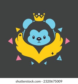 King Bear Mascot logo Design. bear Face vector template