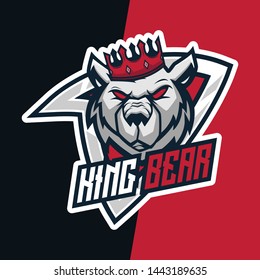 King Bear Ultimate Mascot Emblem Badge Esport Logo Game Design. Identity for gamer streamer club