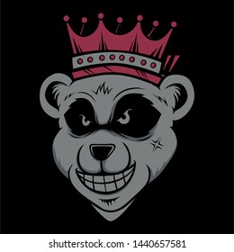 king bear wearing crownd head cat smoking  vector hand drawing Shirt designs  biker  disk jockey  gentleman  barber   many others isolated   easy to edit  Vector Illustration    Vector