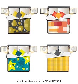 King bed top view set 3 for interior , vector illustration