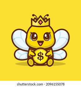 King bee hold a coin logo design. Bee cute logo design.