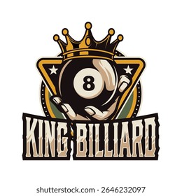 King Billiard or Pool room Retro Style Logo Design Illustration Vector