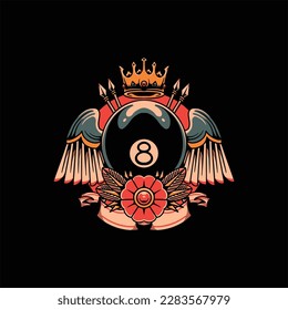 king billiard tattoo vector design