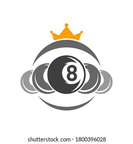 King Billiards logo design vector. Sport labels for poolroom. Billiards club logo template.