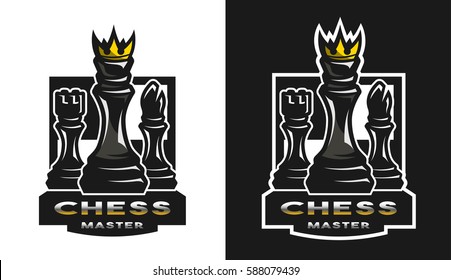 King, bishop, castle, Chess game emblem, logo.