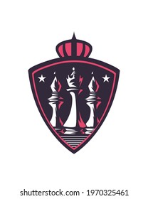 King and bishop chess pieces in shield on white background