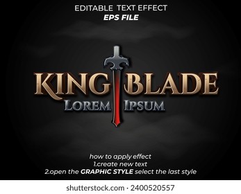 King Blade Texteffekt, Schrifteditierbarkeit, Typografie, 3D-Text für mittelalterliche Fantasie- und rpg-Spiele. Vektorvorlage