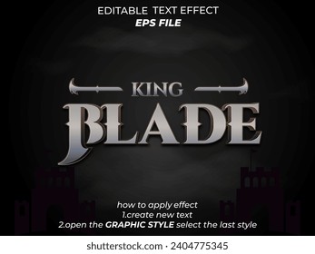 king blade text effect, font editable, typography, 3d text for medieval fantasy and  rpg games. vector template