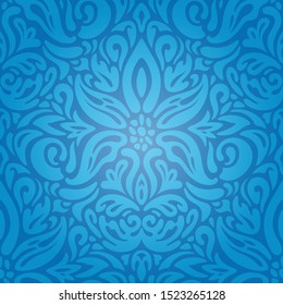 King Blue Floral Vintage wallpaper background design with curvy decorative flowers