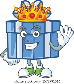 King of blue gift box on cartoon mascot style design
