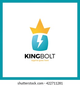 King Bolt Logo. Box Negative Space Volt Crow Flash Logotype